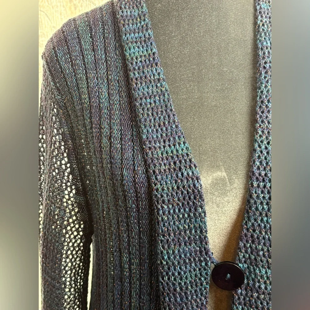 Krazy Kat Blue and Black Open Knit Cardigan
